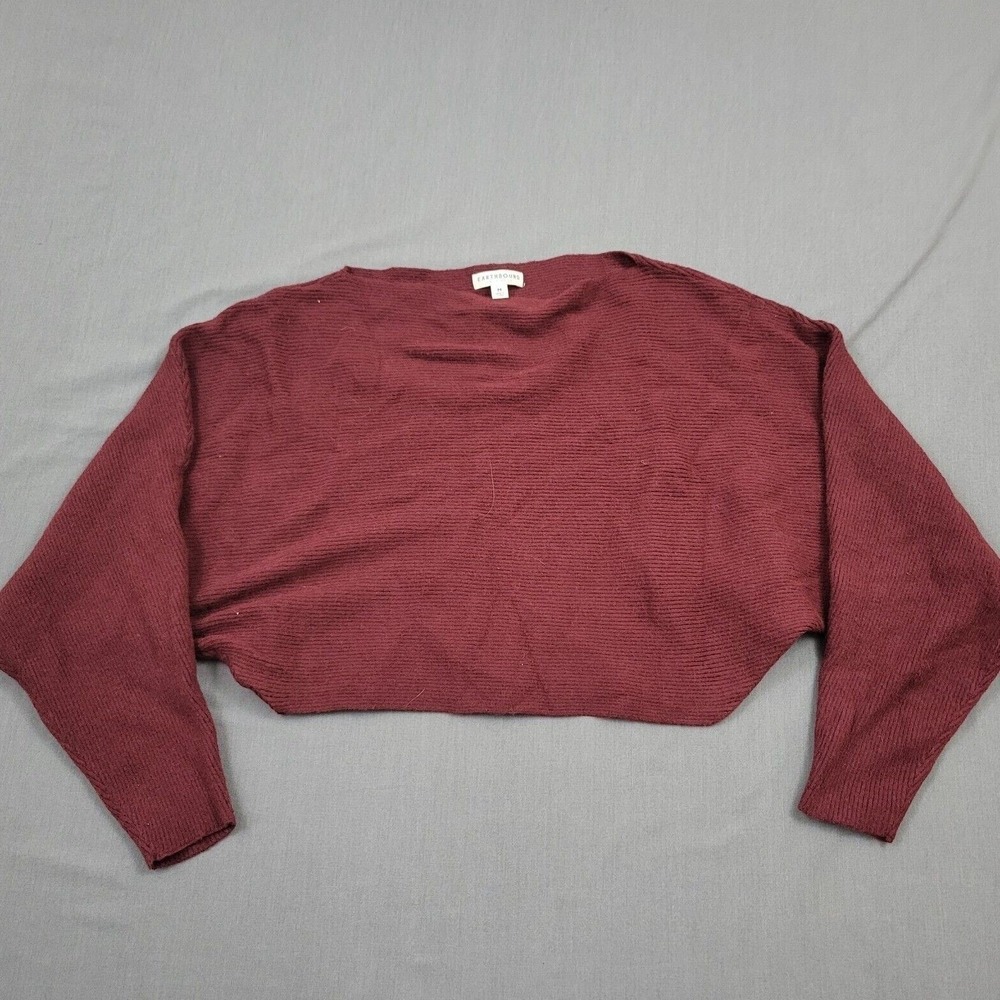 Earthbound Trading Co Womens M Burgundy Ribbed Cropped Batwing Sweater Boat Neck